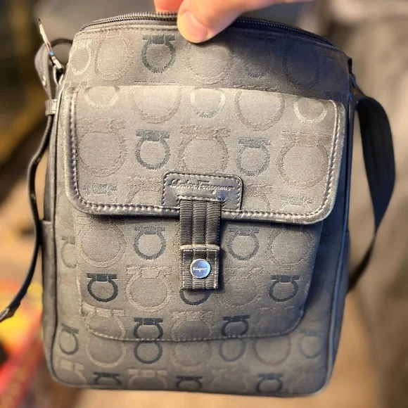 Vintage Salvatore Ferragamo Gancini Monogram Canvas Crossbody Bag - Black - Picture 12 of 14